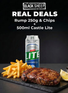 Rump 250g & Chips + 500ml Castle Lite R220